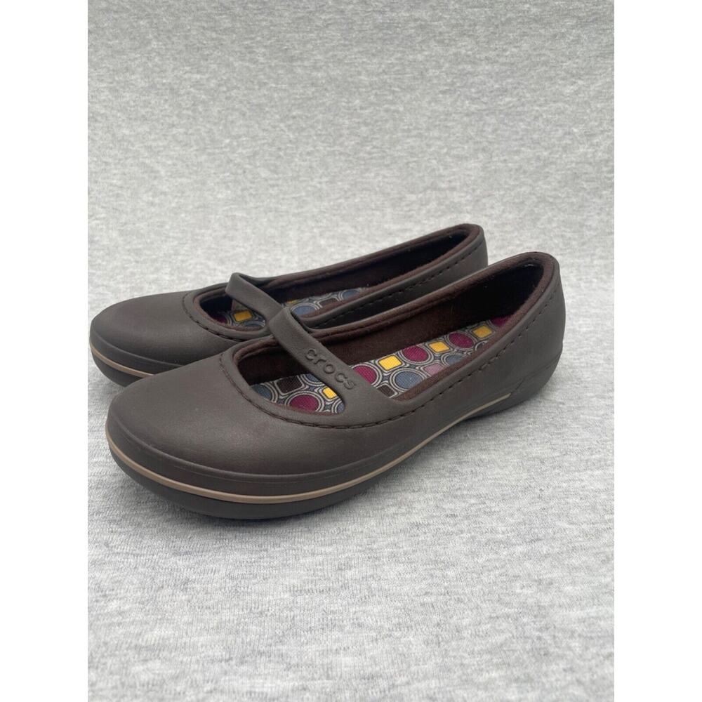Crocs Womens size 7 Crocband Brown Mary Jane Ballet Flat Slip On Round Toe